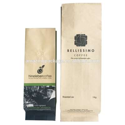 Custom Printed Kraft Packaging Bags For Coffee Bean with degassing valve