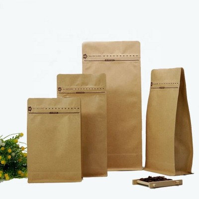 Custom print biodegradable resealable flat bottom coffee bag with zipper and valve 250 500g 1kg